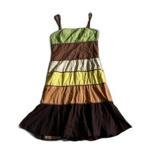 Spenser Jeremy Dress Womens 8 Sleeveless Cotton Y2K Brown Green Yellow Midi